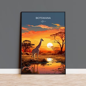 Botswana Travel Print, Travel Poster of Botswana, Botswana Gift, Botswana Sunset Africa, Africa Art Lovers Gift, Wall Art Print