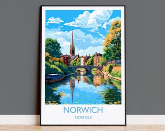 Norwich Travel Print, Travel Poster of Norwich, Norfolk, England, Norfolk Art, Norfolk Gift, Norwich Gift, Wall Art Print