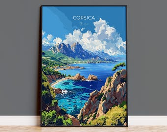 Corsica Travel Poster Wall Art, Travel Poster of Corsica, Corsica Art Lovers Gift, France, French Art Gift