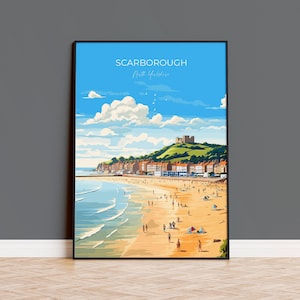 Scarborough Beach Travel Print, Travel Poster of Scarborough, North Yorkshire Gift, England, Norfolk Art, Scarborough Gift, Wall Art Print