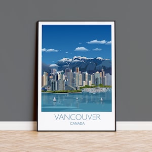 Póster de viaje de Vancouver, Impresión de viaje de Vancouver, Ciudad de Vancouver, Canadá, Póster de viaje de Canadá, Paisaje urbano de Vancouver