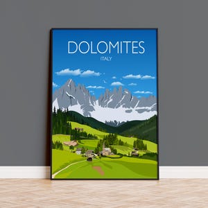 Travel Poster of Dolomites, Traditional travel print - Dolomites, Italy print, Italy poster, Dolomites print, Italy artwork, Wedding gift
