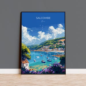 Salcombe Travel Poster, Travel Print of Salcombe, England, Devon Art, Salcombe Art Lovers Gift, Wall Art Print
