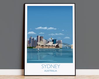Sydney Travel Print, Travel Poster of Sydney, Sydney Harbour Bridge, Sydney Opera House, Australia Travel Art Lovers Gift