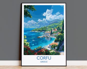 Corfu Travel Print, Travel Poster of Corfu, Greece Gift, Greek Islands Art Lovers Gift, Corfu Gift Art, Wall Art Print