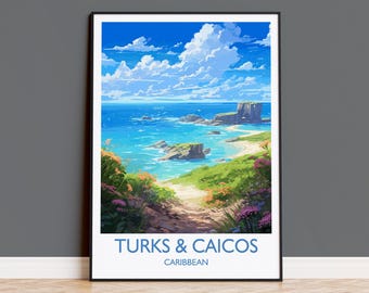 Impression de voyage Turks et Caicos, affiche de voyage des îles Turks et Caicos, Caraïbes, cadeau Turks et Caicos, impression d'art mural