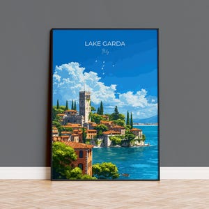 Lake Garda Travel Print Wall Art, Travel Poster of Lake Garda, Lake Garda Art Lovers Gift, Italy, Italian Lakes Art Gift