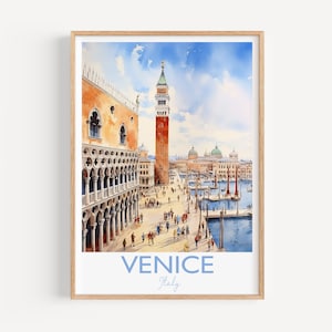Venice Travel Print, Travel Poster of Venice, Italy, Venice Gift, Travel Watercolour Gift