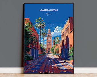 Marrakesh Travel Poster Wall Art, Travel Print of Marrakesh, Marrakesh Art Lovers Gift, Morocco Wall Art