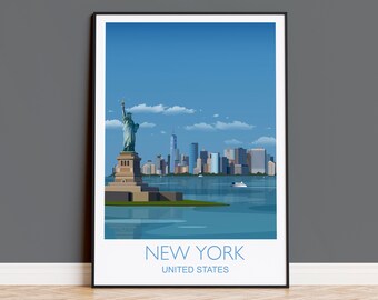 Impresión de pared de viajes a Nueva York, póster de viaje de Nueva York, regalo para amantes del arte de la ciudad de Nueva York, póster de viaje a EE. UU., paisaje urbano de Nueva York