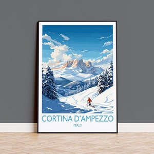 Cortina d'Ampezzo Wand Kunst Reise Poster, Reise Druck von Cortina d'Ampezzo, Ski Poster Kunst Geschenk, Italien Dolomiten Ski Kunst Reiseliebhaber Geschenk