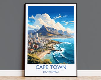 Cape Town Travel Print, Travel Poster of Cape Town,  Cape Town Art Lovers Gift, South Africa Gift, Wall Art Print