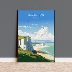 Impresión de arte de pared con viajes a Beachy Head, póster de viajes a Beachy Head, East Sussex, regalo para amantes del arte costero inglés, regalo de White Cliffs