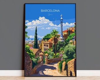 Barcelona Travel Poster, Travel Print of Barcelona, Spain Poster, Barcelona Wall Art Lovers Gift, Spain Art