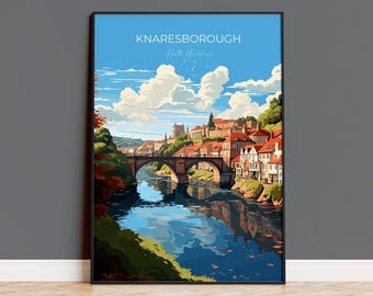Knaresborough Travel Print, Travel Poster of Knaresborough, North Yorkshire Gift, England, Knaresborough Art Lovers Gift, Wall Art Print