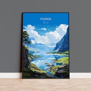 Fjords Travel Poster, Travel Print of Fjords, Norway Poster, Fjords Art Gift, Norway Art Lovers Travel Gift