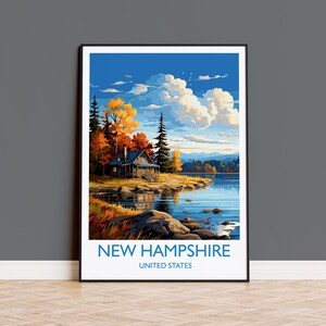Póster de New Hampshire, lámina de viaje de New Hampshire, regalo artístico de otoño, estado de New Hampshire, EE. UU., regalo de viaje