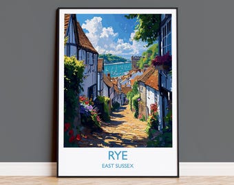 Rye Travel Poster Wandkunst, Rye Reisedruck, East Sussex, Englische Küstenkunst, Rye Geschenk, Wandkunst