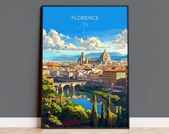 Florence Travel Poster Wall Art, Travel Print of Florence, Florence Art Lovers Gift, Italy, Italy Art Gift