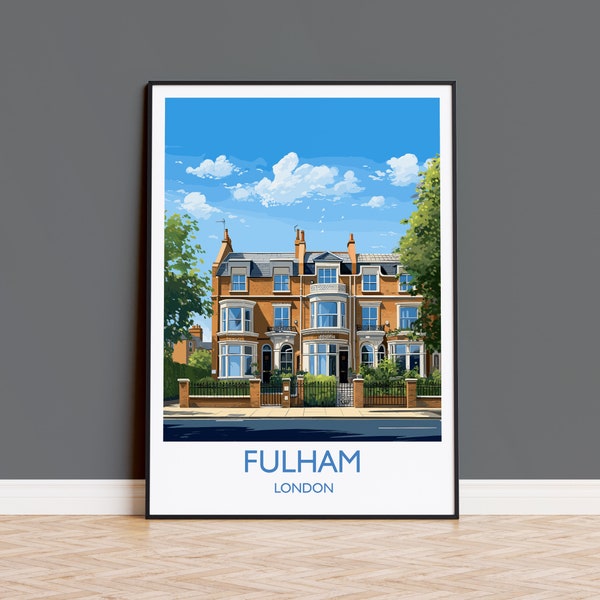 Fulham Travel Poster Wall Art, Impresión de viaje de Fulham, Cartel de Londres, Regalo de arte de Fulham, Regalo de viaje de London Art UK