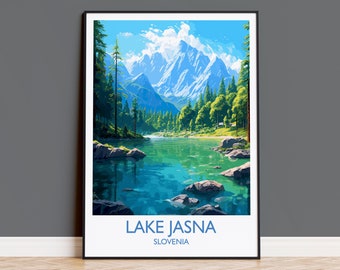 Lake Jasna Travel Poster, Travel Print of Lake Jasna, Slovenia, Slovenia Art, Lake Jasna Gift, Wall Art Print