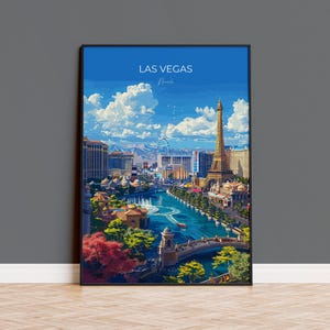 Póster de viaje de Las Vegas, impresión de viaje de Las Vegas, Nevada, regalo para amantes del arte de Las Vegas, regalo de EE. UU., impresión de arte mural