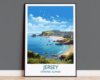 Jersey Travel Print, Travel Poster of Jersey, Jersey Gift, Channel Islands, Wall Art Print