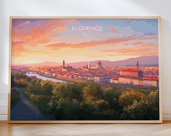 Florence Travel Poster Wall Art City Landscape, Travel Print of Florence, Tuscany Art Lovers Gift,  Italy Art Gift
