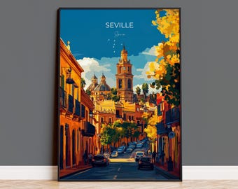 Seville Travel Poster, Travel Print of Seville, Spain Poster, Seville Wall Art Lovers Gift, Spain Art Gift