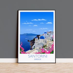 Santorini Travel Print Wall Art, Travel Poster of Santorini, Greece, Santorini Art Lovers Gift, Greece Wall Decor