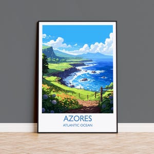 Impresión de viaje de las Azores, póster de viaje de las Azores, océano Atlántico, regalo de las Azores, impresión de arte de pared