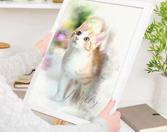 Custom printed watercolour pet portrait| personalised pet print| Custom Portrait| personalised| A4 print| watercolour effect dog print|