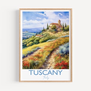 Tuscany Watercolour Print, Travel Poster of Tuscany, Italy, Tuscany Gift, Travel Watercolour Gift