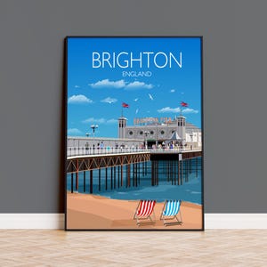 Brighton Travel Print, Brighton Poster, Brighton, England, UK Travel Poster, Brighton Pier