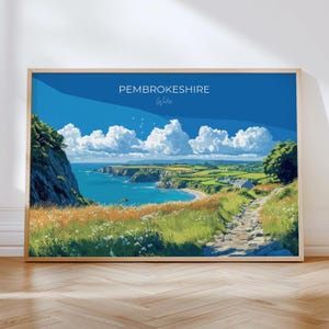 Impresión de paisaje de Pembrokeshire, póster de viaje de Pembrokeshire, Gales, regalo para amantes del arte de Pembrokeshire, arte de Gales, impresión de arte mural
