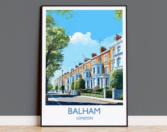 Póster turístico de Balham, lámina turística de Balham, póster de Londres, regalo de Balham, arte de Balham, regalo turístico de Londres (Reino Unido)