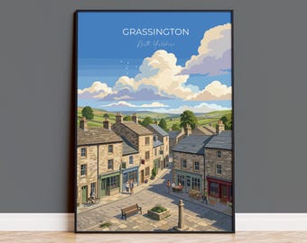 Grassington Poster, Yorkshire Dales Wall Art, North Yorkshire Print, England Travel Poster, Grassington Gift