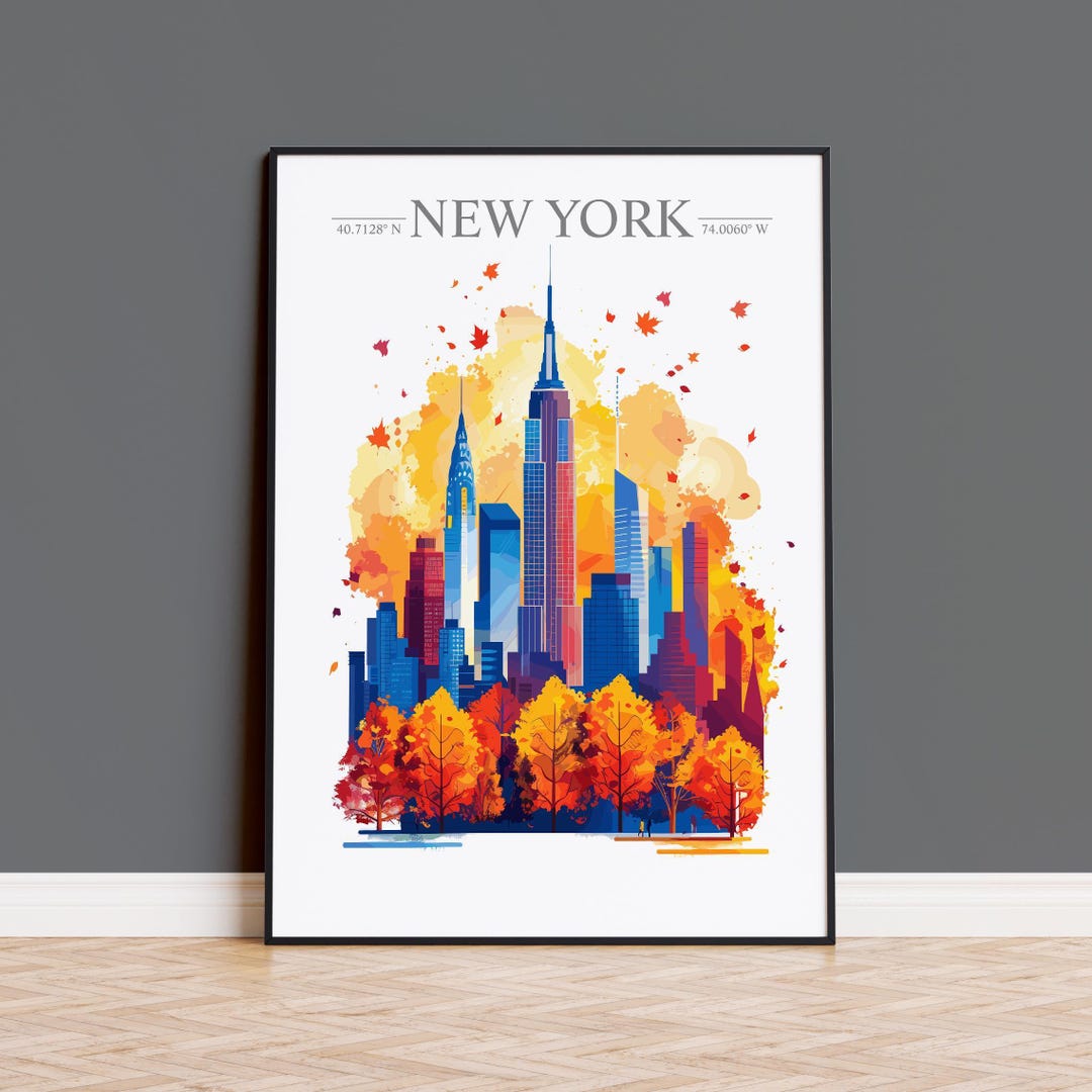 New York Skyline Travel Print Wall Art, New York Skyline Travel Poster ...