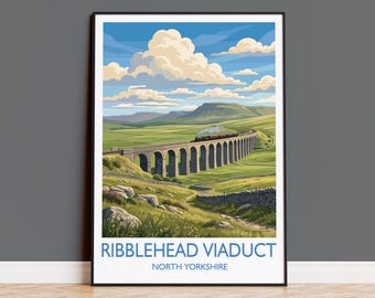 Ribblehead Viaduct Print, Yorkshire Dales Wall Art with Border, Settle Carlisle Railway Poster, England Travel Print, Ribblehead Gift