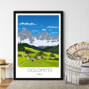 Travel Poster of Dolomites , Travel Print of Dolomites, Italy print, Italy poster,  Italy artwork, Wedding gift
