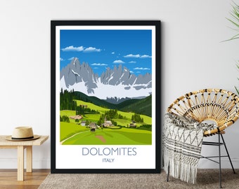 Travel Poster of Dolomites , Travel Print of Dolomites, Italy print, Italy poster,  Italy artwork, Wedding gift