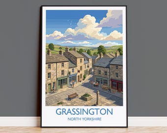 Grassington Print, Yorkshire Dales Wall Art with Border, North Yorkshire Poster, England Travel Print, Grassington Gift
