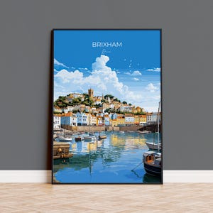 Brixham Travel Poster Wall Art, Travel Print of Brixham,  England, Devon Art Lovers Gift, English Countryside