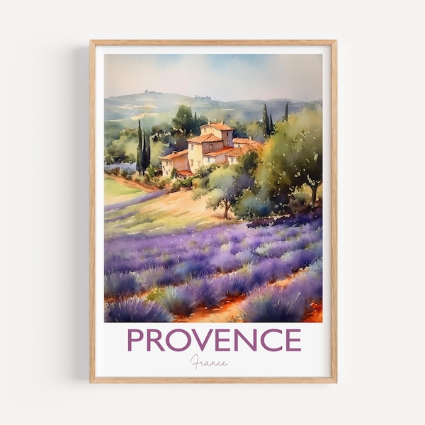 Affiche Provence, impression de voyage en Provence, France, cadeau Provence, cadeau aquarelle de voyage