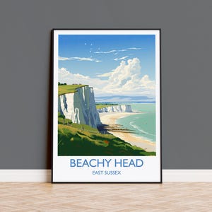 Beachy Head Travel Print, Travel Poster of Beachy Head, England, East Sussex Coast Art, White Cliffs Gift, Wall Art Print