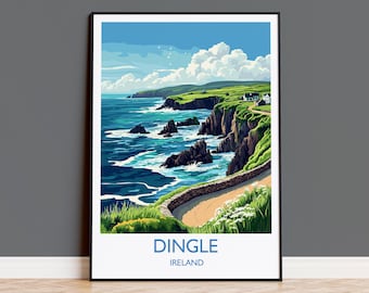 Dingle Poster, Travel Print of Dingle, County Kerry, Ireland Coast, Travel Wall Art Gift