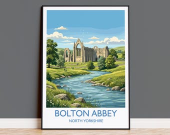 Bolton Abbey Print, Yorkshire Dales Wall Art with Border, Wharfedale Poster, England Travel Print, Bolton Abbey Gift