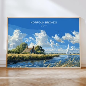 Norfolk Roads Landschaftsdruck Wandkunst, Reiseplakat von Norfolk Brods, England, Kunst Geschenk, Geschenk für englische Landschaftskunstliebhaber