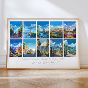 Cadeau de voyage endroits préférés, affiche personnalisée de souvenirs de voyage, collage d'impression de voyage, cadeau souvenir personnalisé pour les amateurs de voyage