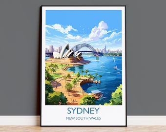 Lámina de viaje de Sídney, Póster de viaje de Sídney, Arte de Nueva Gales del Sur, Regalo para amantes del arte australiano, Arte mural de Sídney
